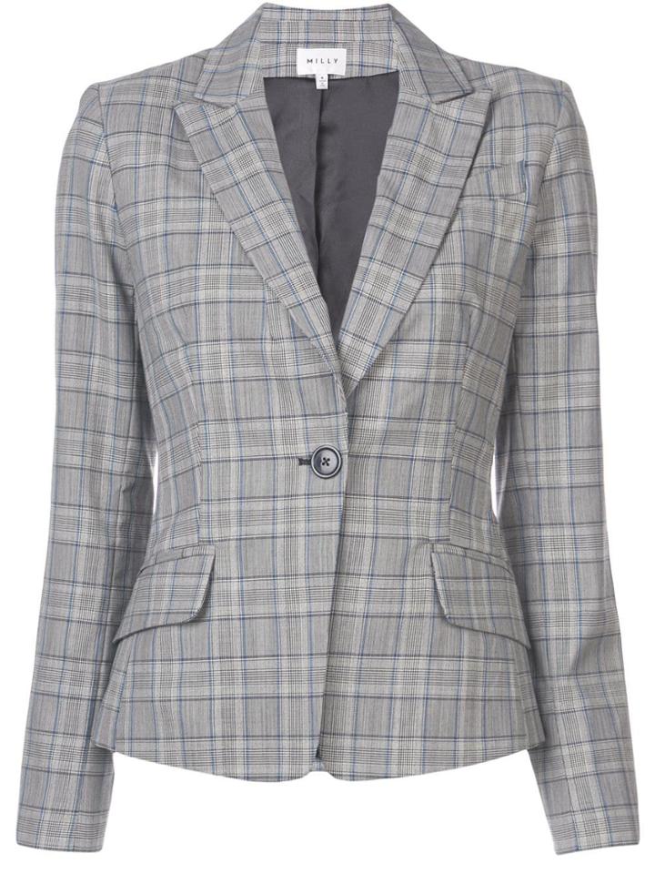 Milly Checked Single-breasted Blazer - Grey