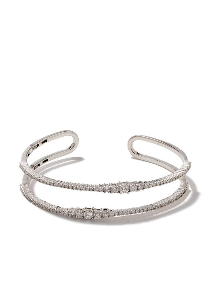 As29 18kt White Gold Icicle Diamond Double Bangle - Silver