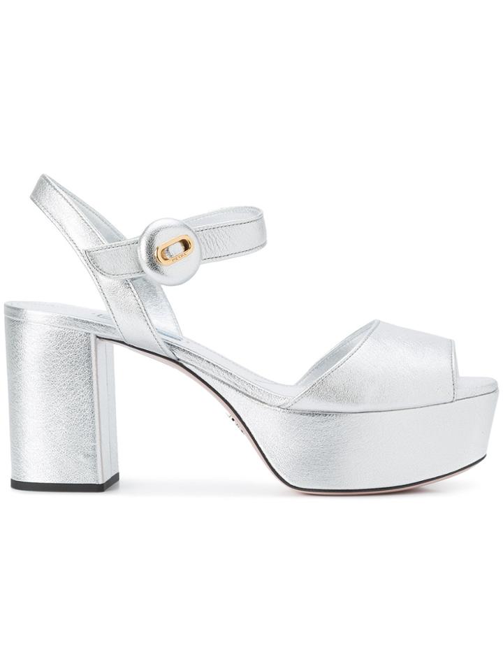 Prada Mid-high Block Heel Sandals - Metallic