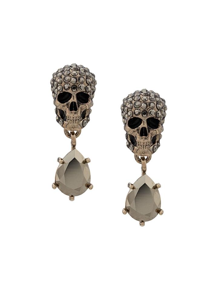 Alexander Mcqueen Skull Drop Pendant Earrrings - Silver