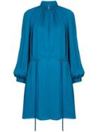 Tibi Georgette Short Drawstring Dress - Blue