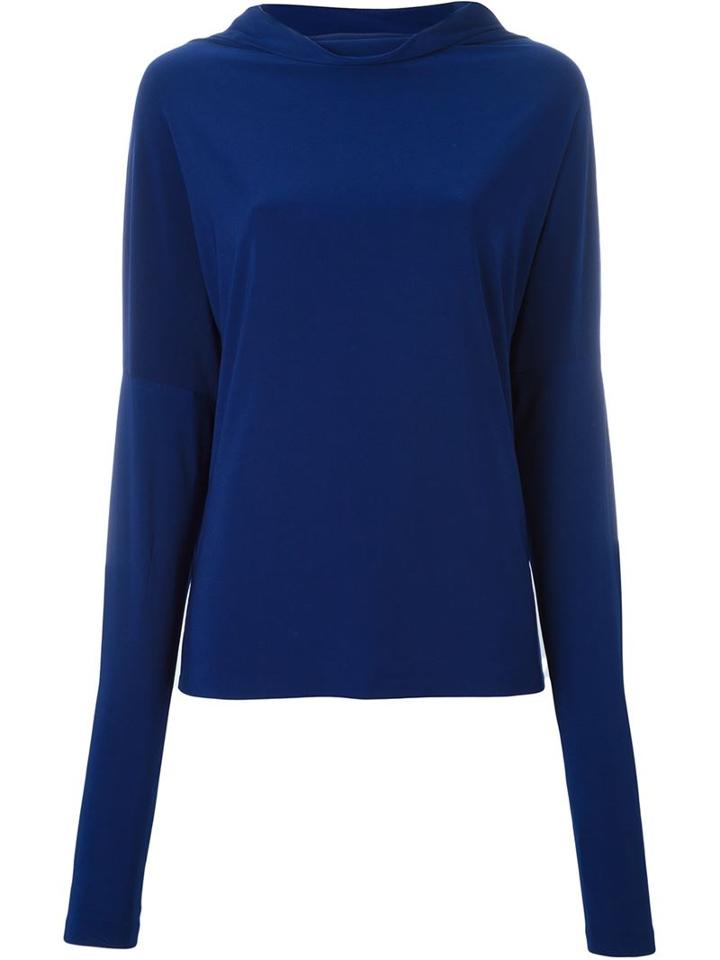 Norma Kamali Wide Collar Knitted Blouse, Women's, Size: Xs, Blue, Polyester/spandex/elastane