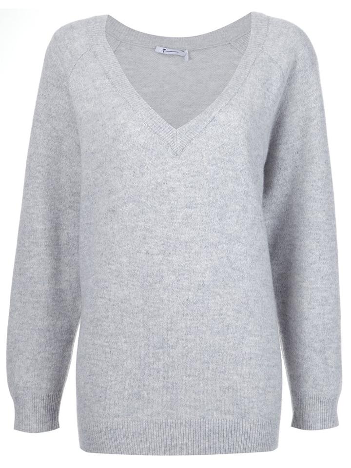 T By Alexander Wang Oversized V-neck Jumper, Women's, Size: Medium, Grey, Cashmere/wool