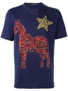 Dolce & Gabbana Crystal Horse Print T-shirt, Men's, Size: 52, Blue, Cotton
