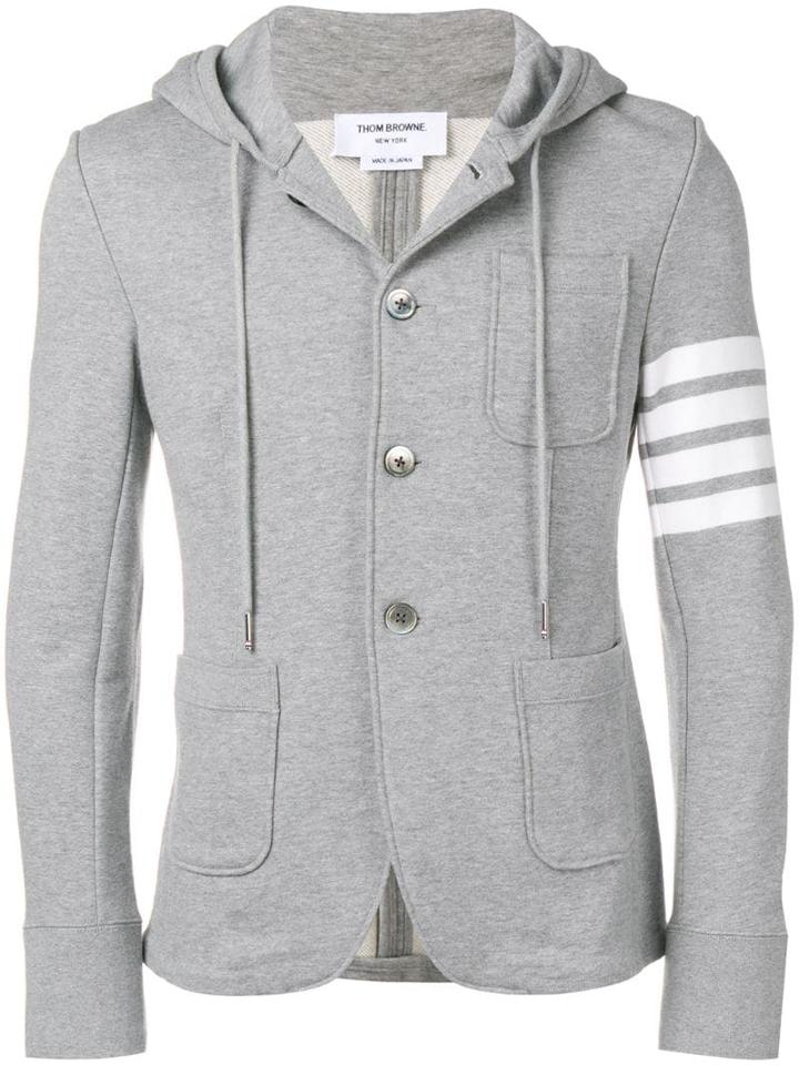 Thom Browne 4-bar Loopback Hooded Sport Coat - Grey