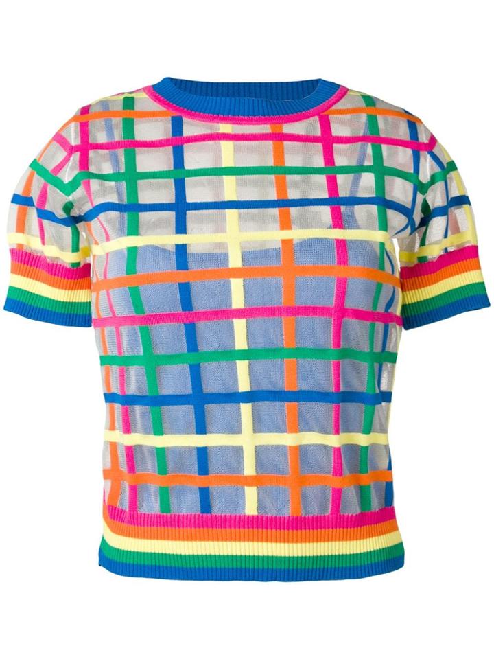 Mira Mikati Sheer Check Embroidered T-shirt - Blue