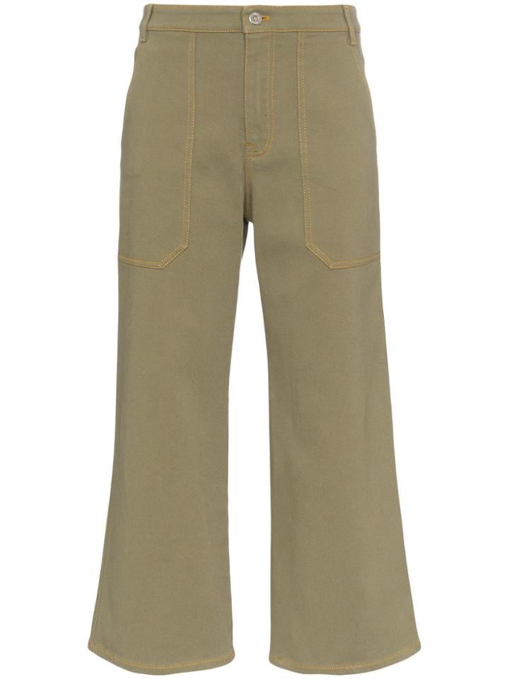 Miu Miu Mid Rise Studded Cropped Wide-leg Jeans - Green