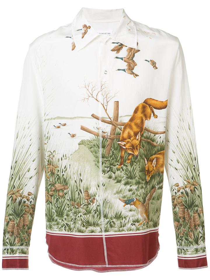 Maison Margiela Foxes Printed Shirt, Men's, Size: 40, White, Silk/cotton