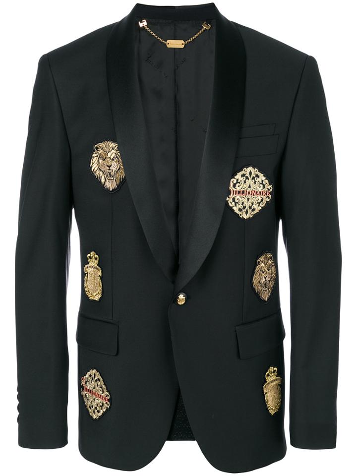 Billionaire Embroidered Patch Blazer - Black