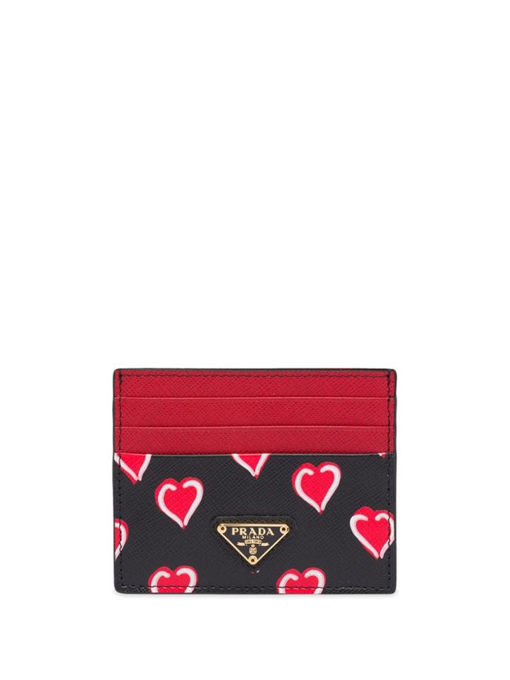 Prada Heart Print Credit Card Holder - Black