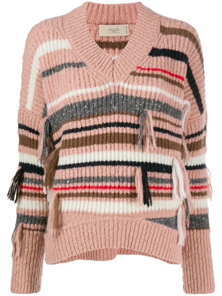 Maison Flaneur Striped Ribbed Knit Sweater - Pink