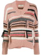 Maison Flaneur Striped Ribbed Knit Sweater - Pink