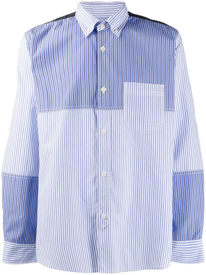 Junya Watanabe Man Striped Patchwork Shirt - Blue