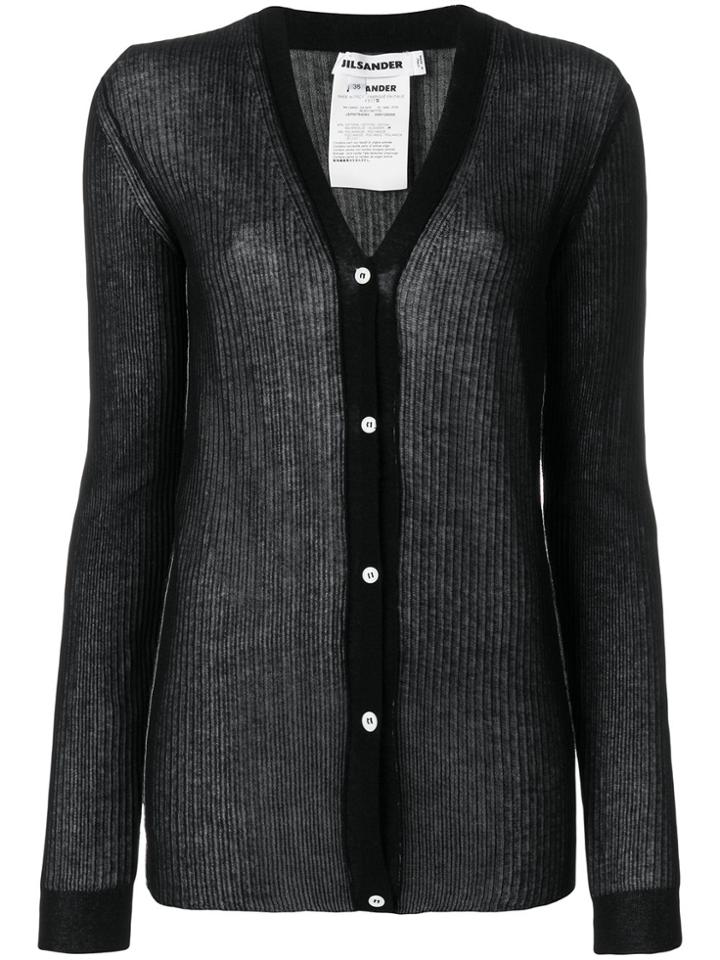 Jil Sander Ribbed Sheer Cardigan - Black