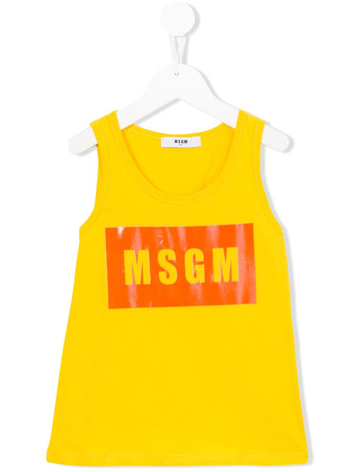 Msgm Kids Logo Print Tank Top, Girl's, Size: 8 Yrs, Yellow/orange