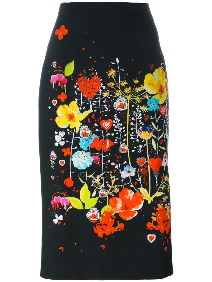 Piccione. Piccione Floral Print Pencil Skirt, Women's, Size: 46, Black, Silk