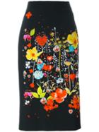 Piccione. Piccione Floral Print Pencil Skirt, Women's, Size: 46, Black, Silk