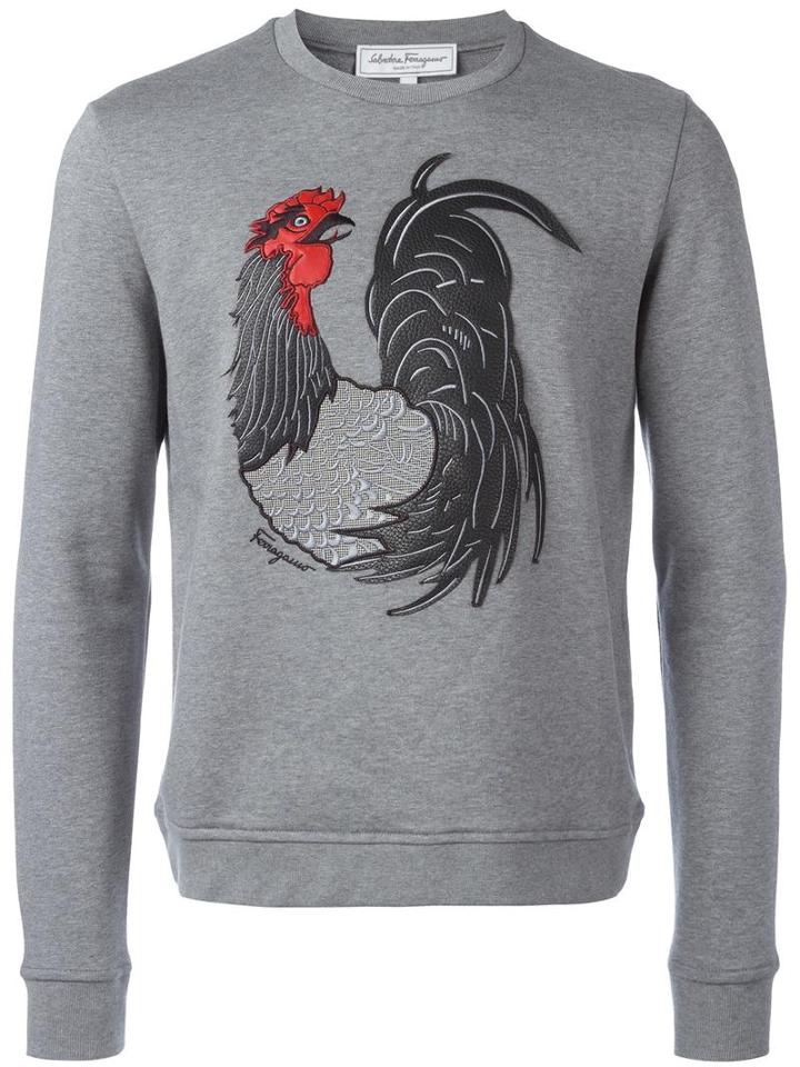 Salvatore Ferragamo Rooster Sweatshirt, Men's, Size: Small, Grey, Cotton/wool/leather