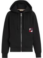 Burberry Chequer Ekd Cotton Jersey Hooded Top - Black