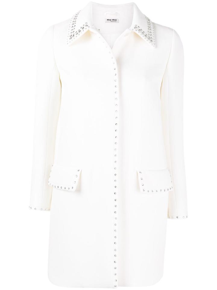 Miu Miu Crystal Embellished Coat - Nude & Neutrals