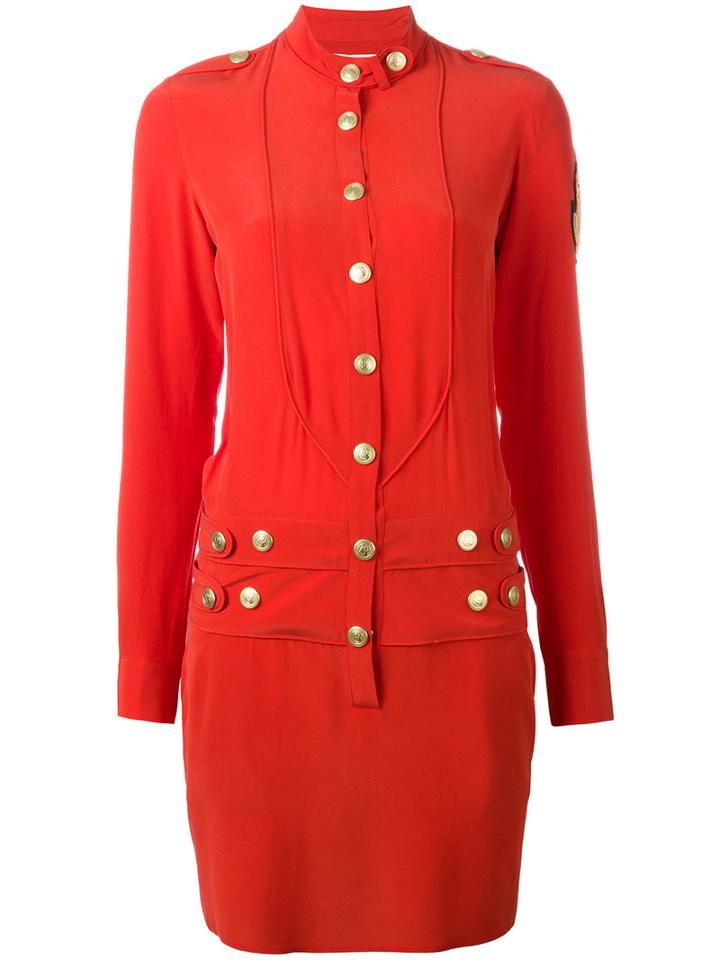 Pierre Balmain Band Collar Buttoned Dress, Women's, Size: 36, Red, Silk