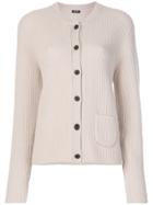 Jil Sander Navy Ribbed Round Neck Cardigan - Pink & Purple