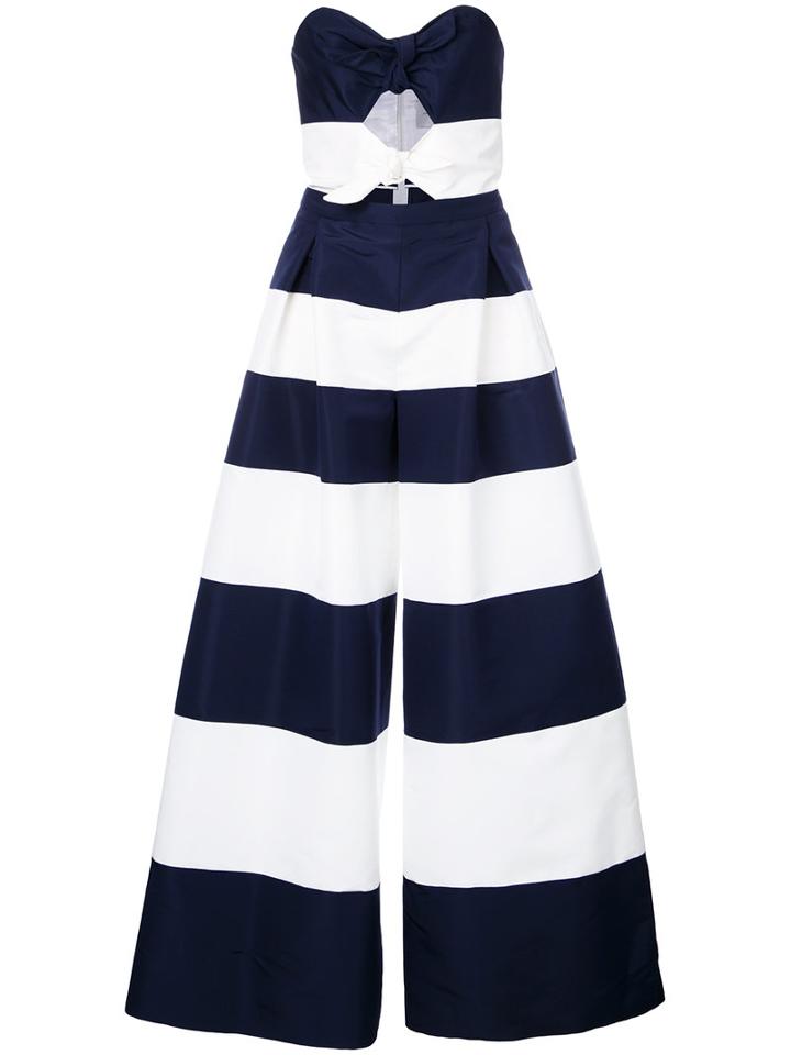 Carolina Herrera Strapless Striped Jumpsuit, Women's, Size: 6, Blue, Silk