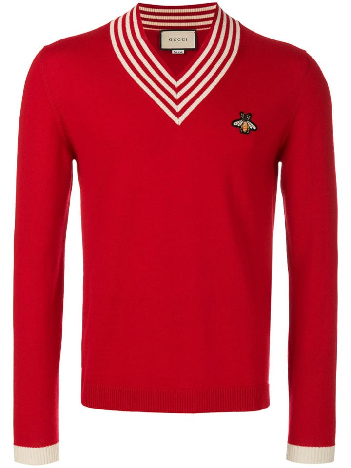 Gucci Stripe Neck Jumper - Red