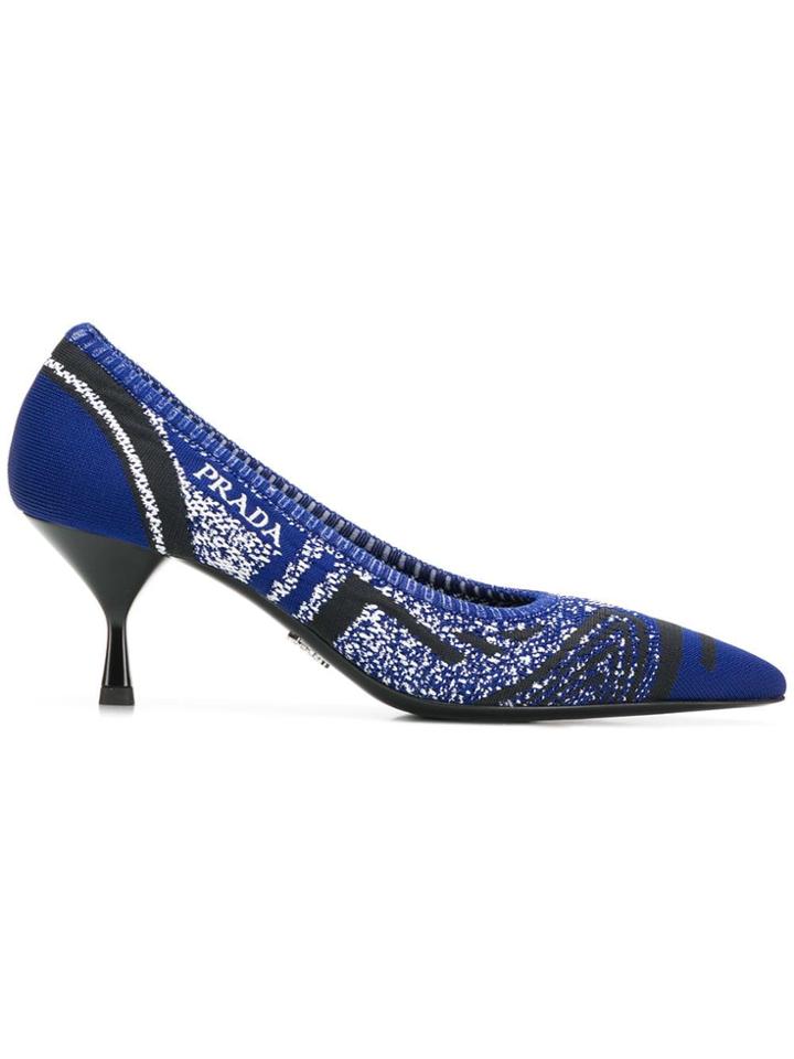 Prada Intarsia Knit Pointed Pumps - Blue