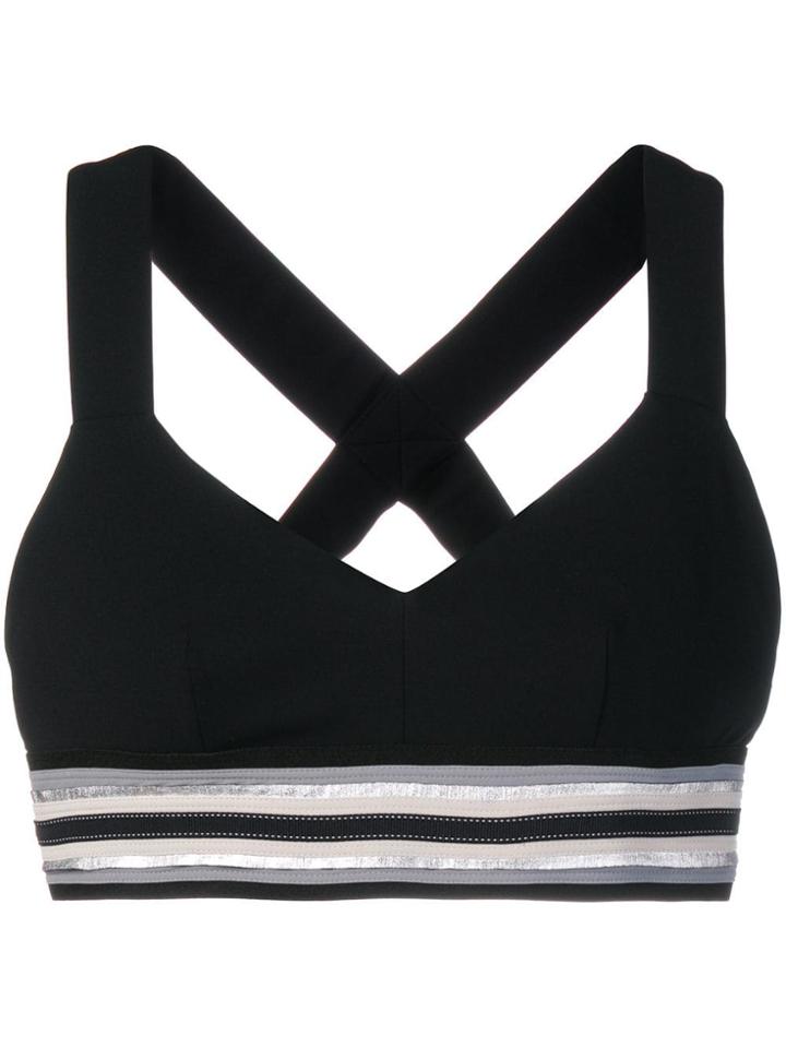 No Ka' Oi Stripe Trim Sweetheart Crop Top - Black