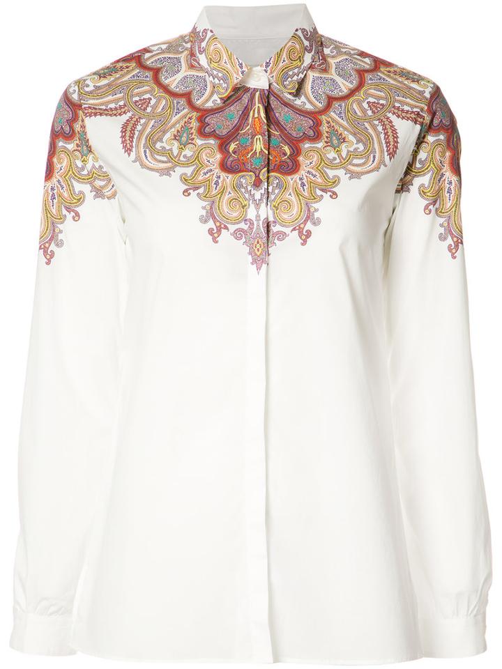 Etro Shoulders Print Shirt, Women's, Size: 46, White, Cotton/spandex/elastane
