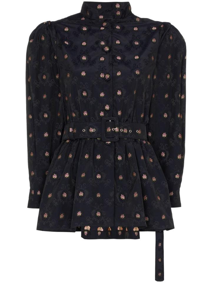N Duo Pouf Sleeve Peplum Blouse - Black