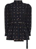 N Duo Pouf Sleeve Peplum Blouse - Black