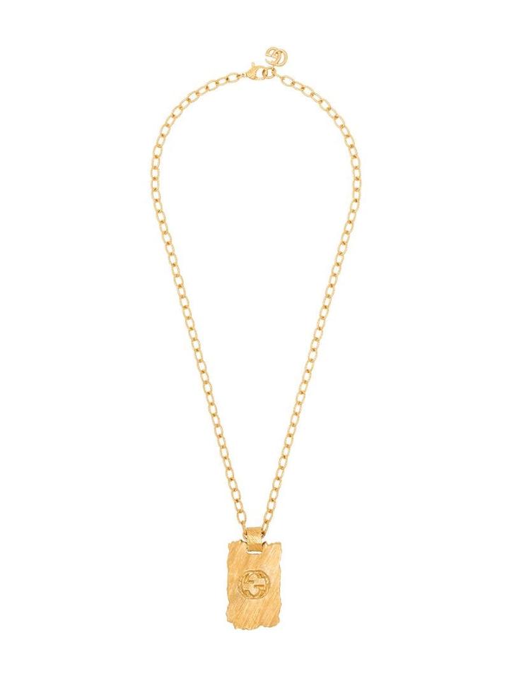Gucci Textured Gg Pendant Necklace - Gold
