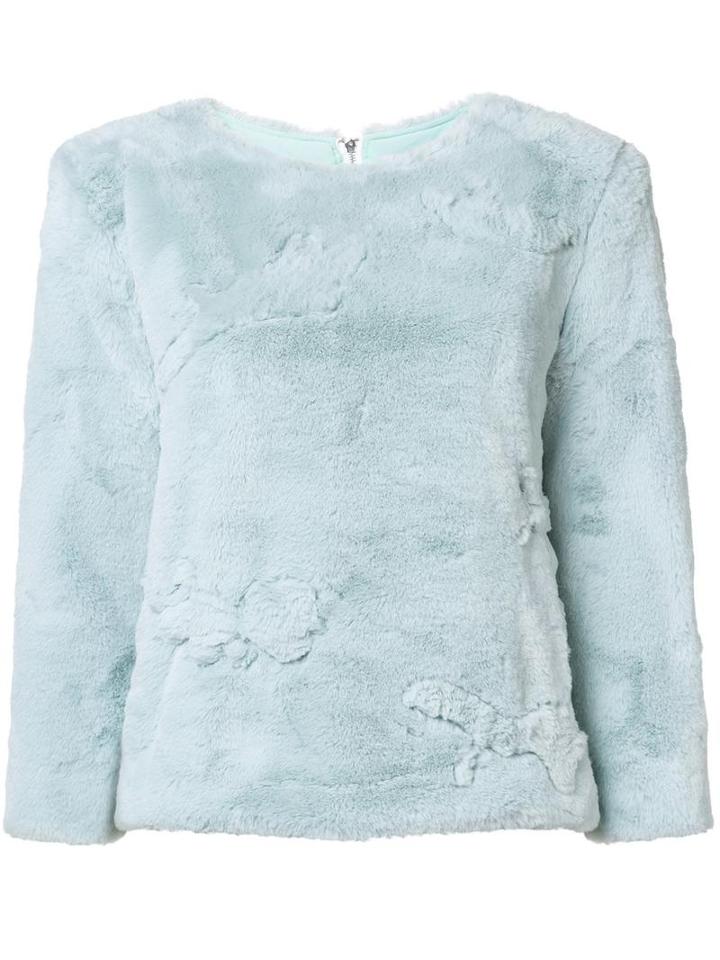 Maki Oh Faux Fur Camouflage Jumper, Women's, Size: Medium, Blue, Polyester/acrylic