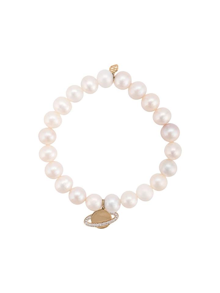 Sydney Evan 14kt Yellow Gold And Diamond Saturn Pearl Beaded Bracelet