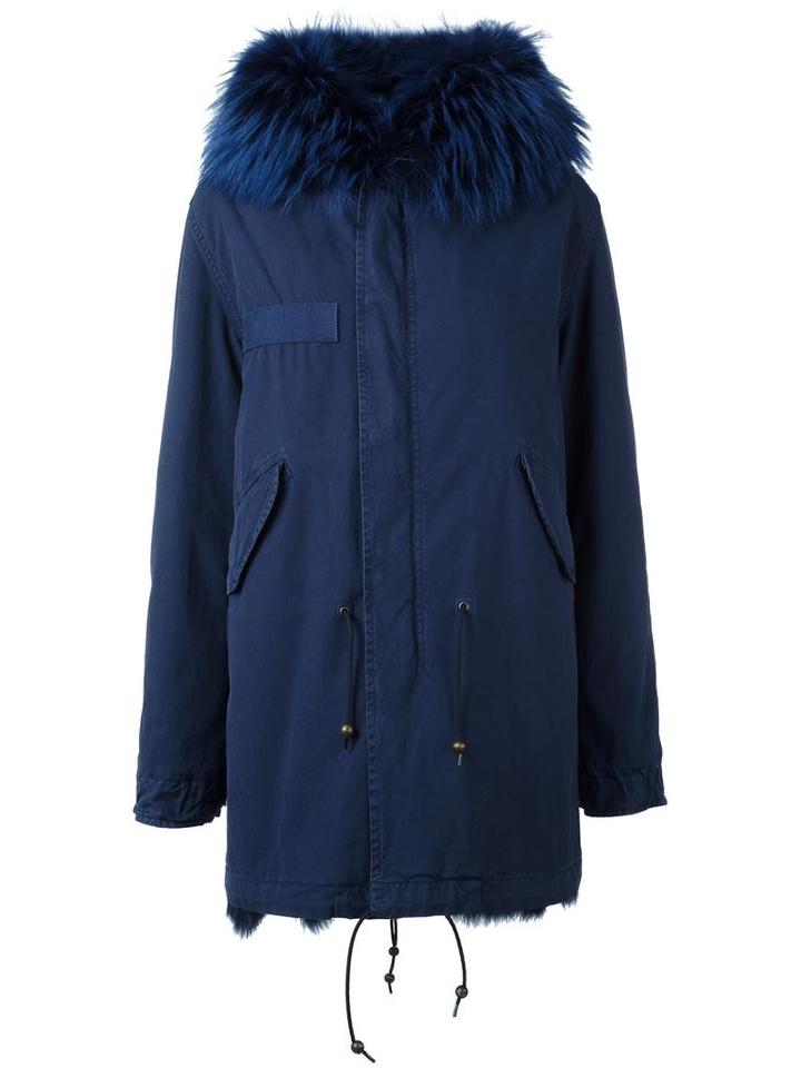 Mr & Mrs Italy Hood Detail Parka Coat, Women's, Size: Small, Blue, Cotton/lamb Skin/polyester/coyote Fur