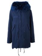 Mr & Mrs Italy Hood Detail Parka Coat, Women's, Size: Small, Blue, Cotton/lamb Skin/polyester/coyote Fur