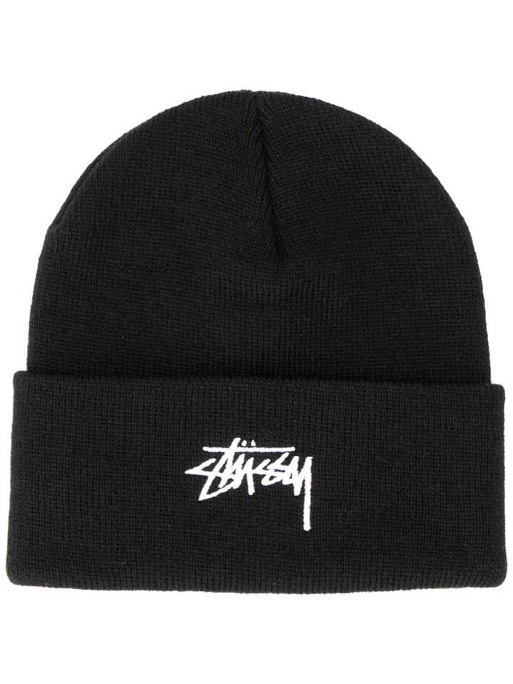 Stussy Embroidered Logo Beanie Hat - Black