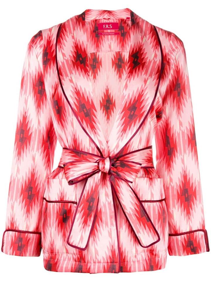 F.r.s For Restless Sleepers Geometric Print Tie Waist Blazer - Pink