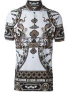 Dolce & Gabbana Chinese Dragon Print Polo Shirt, Men's, Size: 54, Blue, Cotton/calf Leather