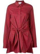 3.1 Phillip Lim Front Tied Stripe Shirt, Women's, Size: 4, Red, Cotton/silk