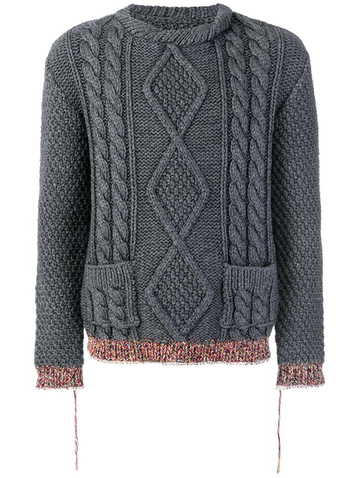Maison Margiela Contrast Cuff Cable Knit Sweater - Grey
