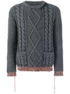 Maison Margiela Contrast Cuff Cable Knit Sweater - Grey