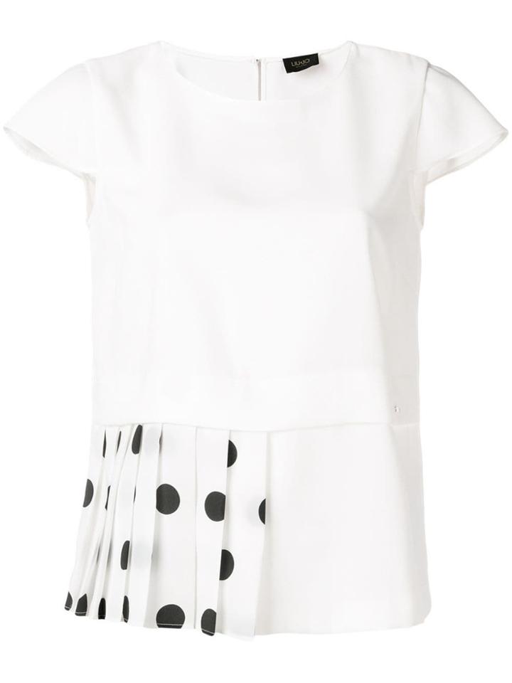 Liu Jo Polka Dot Pleated Hem T-shirt - White