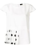Liu Jo Polka Dot Pleated Hem T-shirt - White