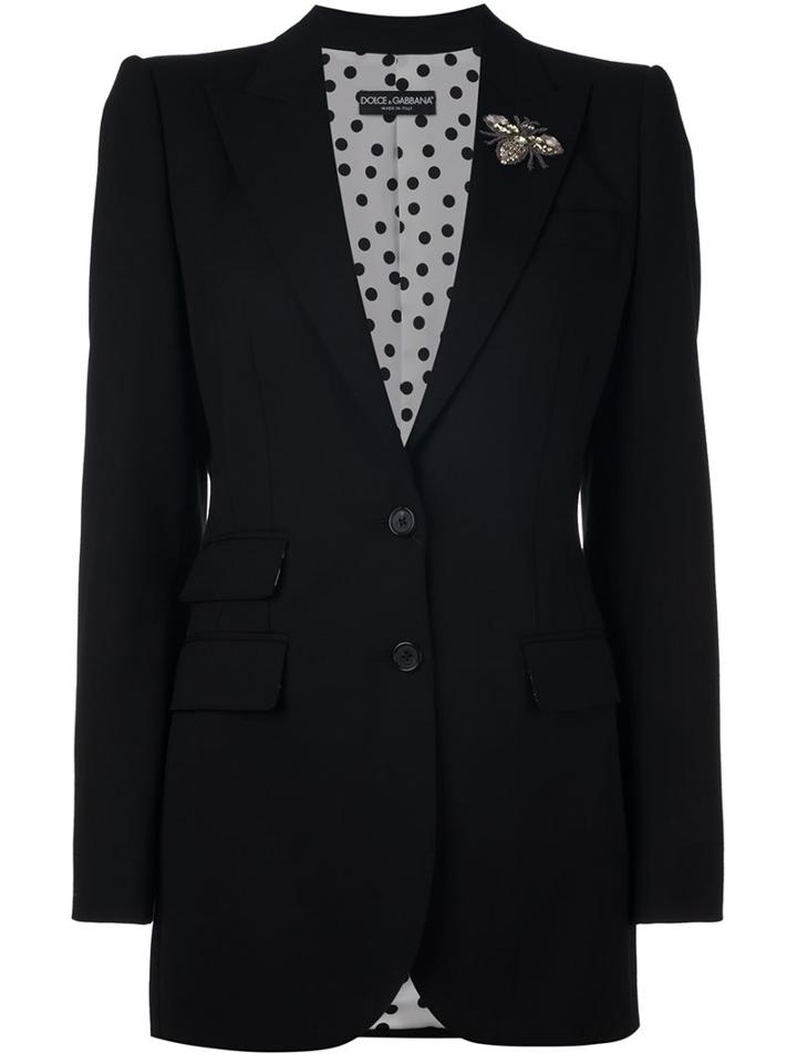Dolce & Gabbana Bee Appliqué Blazer, Women's, Size: 38, Black, Silk/acrylic/polyamide/glass
