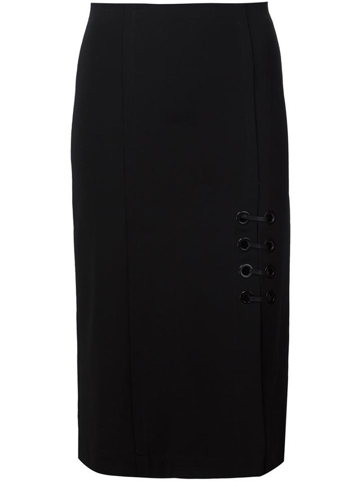 Yigal Azrouel Eyelet Lace Up Skirt, Women's, Size: 8, Black, Spandex/elastane/viscose/polyimide