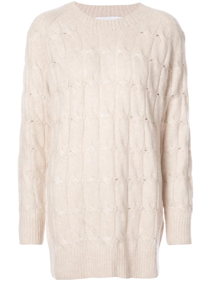 Ryan Roche Oversized Cable Knit Sweater - White