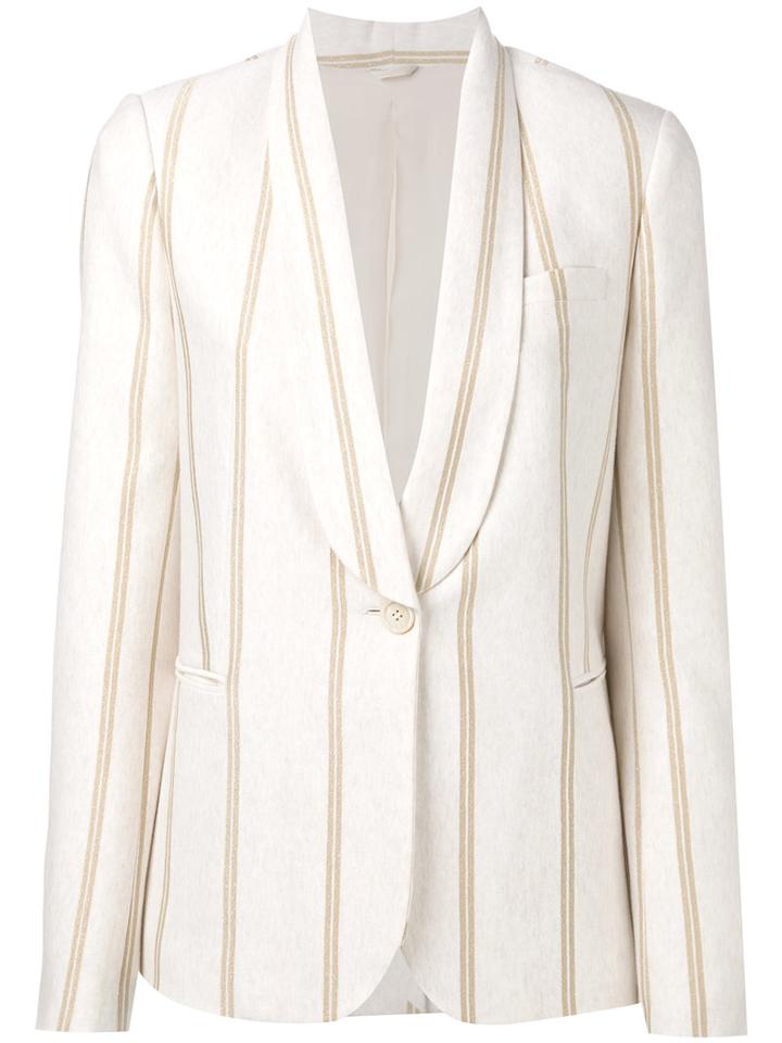 Brunello Cucinelli Striped Blazer, Women's, Size: 42, Nude/neutrals, Cotton/cupro